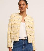 Jaqueta em Tweed Xadrez com Botões nos Bolsos - 3