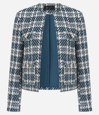 Jaqueta em Tweed Xadrez com Botões nos Bolsos