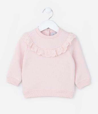 Blusão Infantil Quentinho com Babado Broderie - Tam 0 a 18 meses