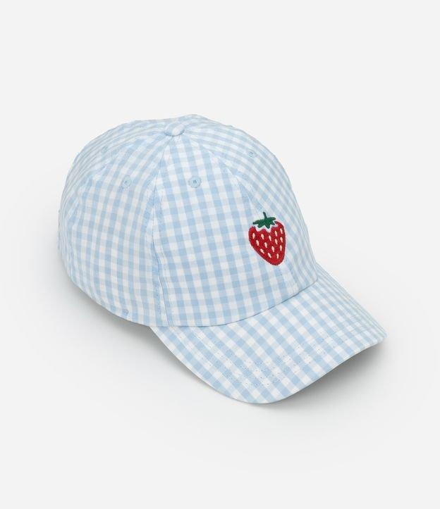Boné Aba Curva em Flanela com Estampa Xadrez Vichy e Bordado Morango - 1