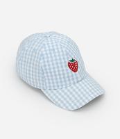 Boné Aba Curva em Flanela com Estampa Xadrez Vichy e Bordado Morango - 1