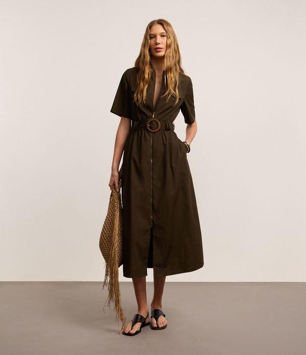 Vestido Longo em Tricoline com Cinto Fivela Redonda - 2