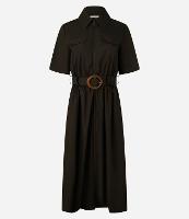 Vestido Longo em Tricoline com Cinto Fivela Redonda - 1