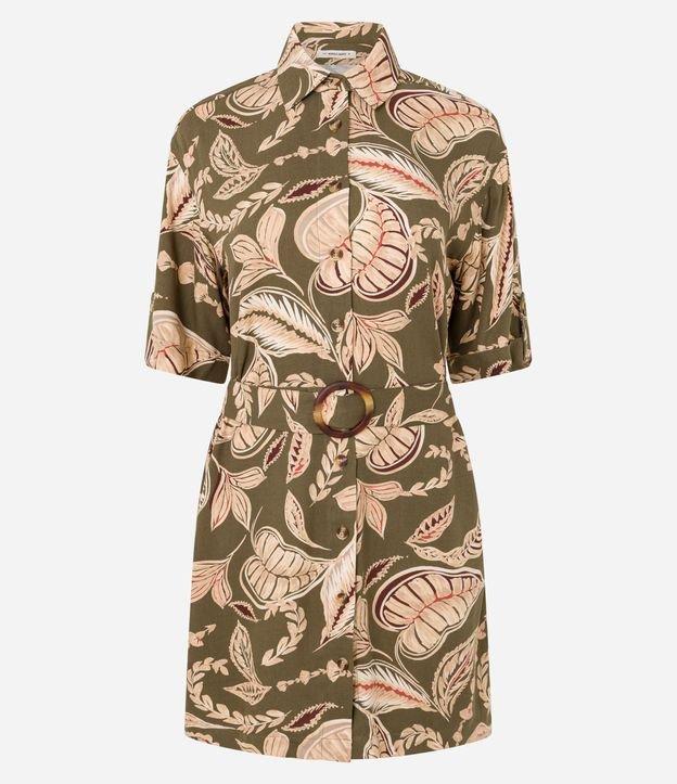 Vestido Boho Chemise Curto em Viscose com Estampa Folhagem - 1