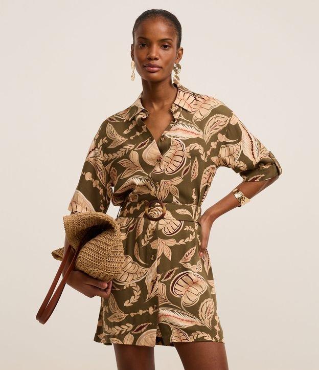 Vestido Boho Chemise Curto em Viscose com Estampa Folhagem - 2