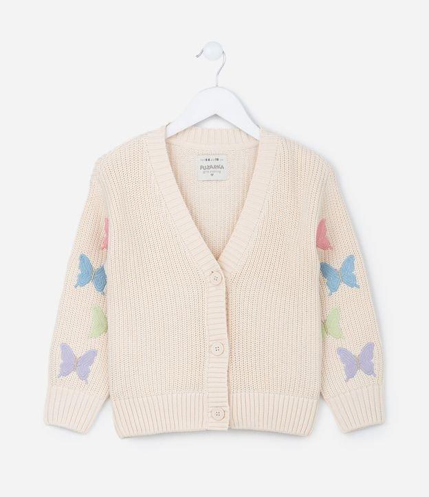 Cardigan Infantil em Tricô com Bordado Borboletas - Tam 5 a 14 Anos - 1
