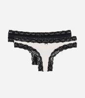 Kit 02 Calcinhas Biquíni Fio em Microfibra com Renda nas Cavas - 1