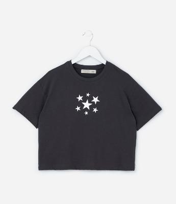 Camiseta Curta Infantil com Estampa Estrelas - Tam 5 a 14 Anos