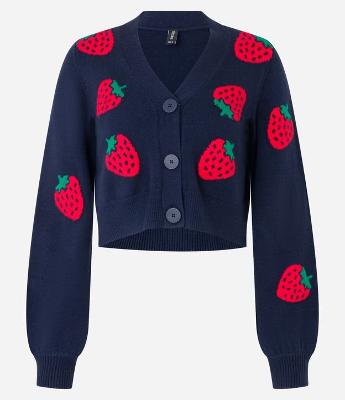 Cardigan Jacquard com Moranguinhos e Botões Frontais