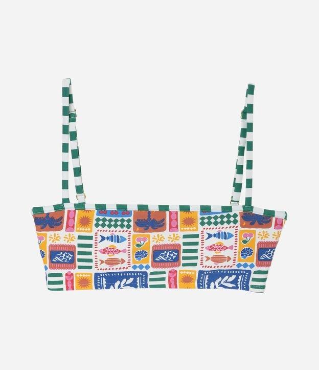 Biquíni Top Faixa em Microfibra com Estampa Tropical e Listras - 1