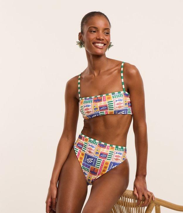 Biquíni Top Faixa em Microfibra com Estampa Tropical e Listras - 2