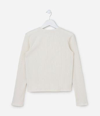 Blusa Infantil Canelada com Bordado de Mini Laços - Tam 5 a 14 anos