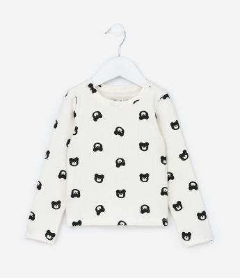 Blusa Infantil Canelada com Estampa Urso - Tam 1 a 6  Anos