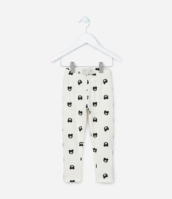 Calça Legging Canelada com Estampa Ursinho - Tam 1 a 6 Anos