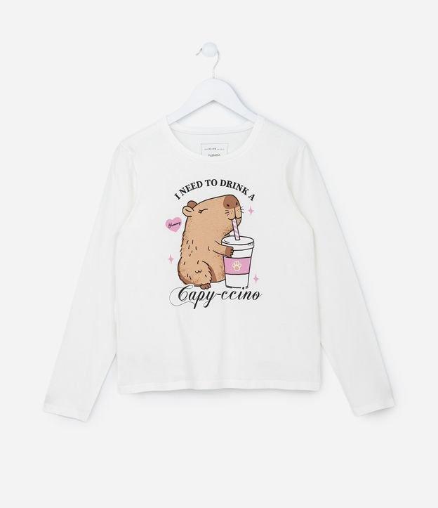 Camiseta Infantil com Estampa Capivara Capyccino - Tam 5 a 14 Anos - 1