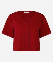 Blusa em Piquet com Decote V e Botões Forrados - 1