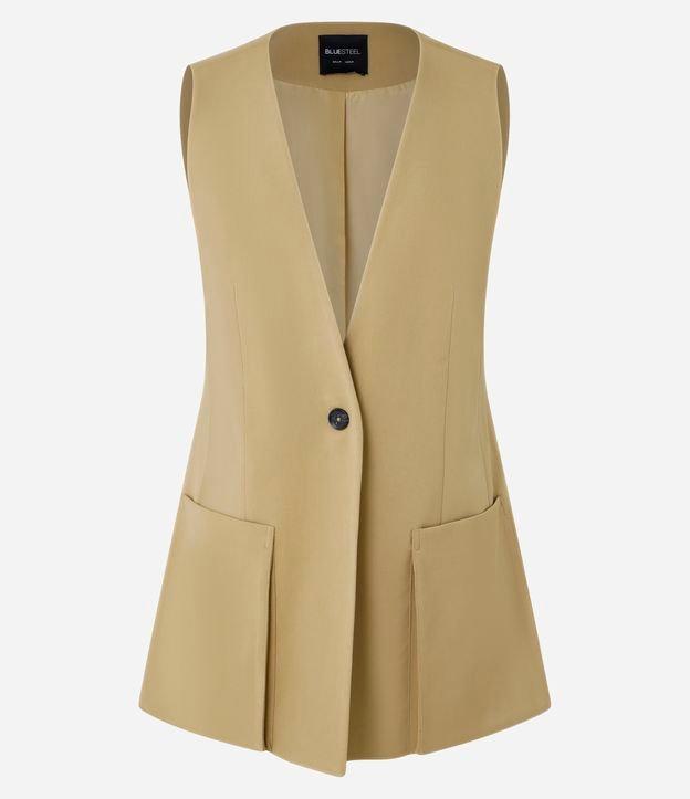 Colete Alongado em Sarja com Bolsos Fole - 1