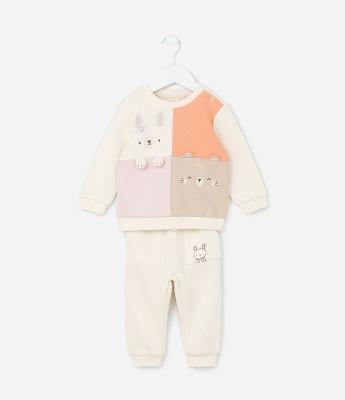 Conjunto Infantil com Recortes e Cara de Bichinhos - Tam 0 a 18 meses