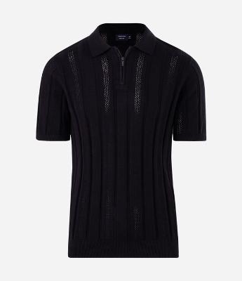 Camisa Polo Texturizada em Algodão com Zíper