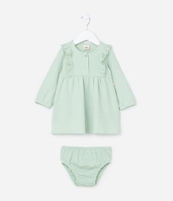 Vestido Infantil com Babadinhos e Calcinha - Tam 0 a 18 meses