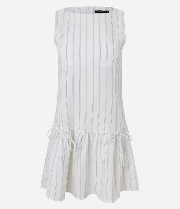 Vestido Evasê Curto Listrado em Crepe com Amarração - 1