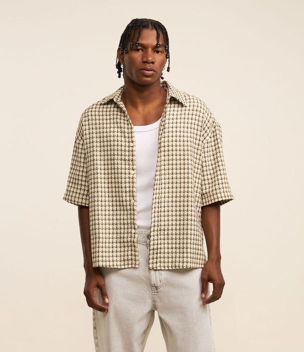 Camisa Oversized em Tweed com Estampa Xadrez - 1