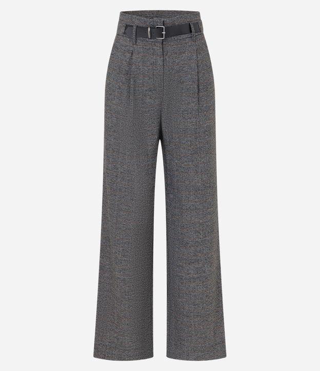 Calça Reta em Alfaiataria Xadrez com Cós Alto e Meio Cinto - 1