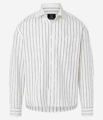 Camisa Boxy em Tricoline com Estampa de Listras e Bolso