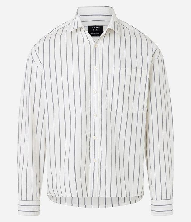 Camisa Boxy em Tricoline com Estampa de Listras e Bolso - 1