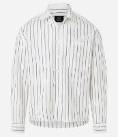 Camisa Boxy em Tricoline com Estampa de Listras e Bolso - 1