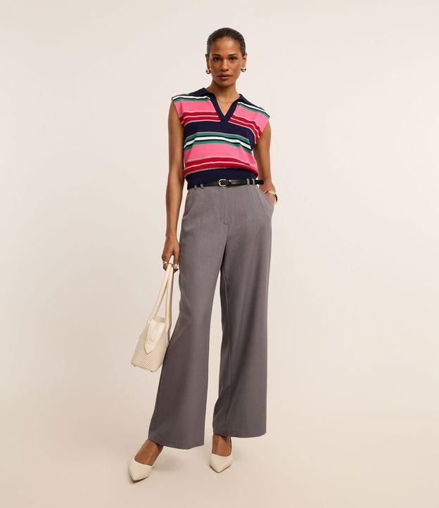 Calça Wide Leg Alfaiatada Cintura Alta com Cinto Fino de PU - 3