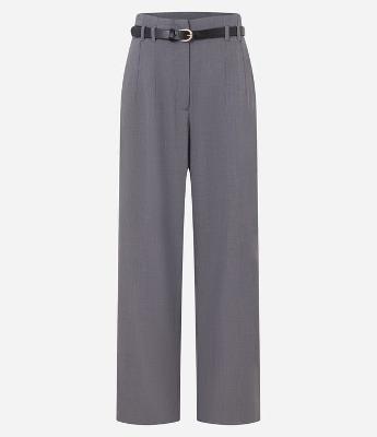 Calça Wide Leg Alfaiatada Cintura Alta com Cinto Fino de PU