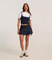 Short Saia em Jeans com Cintura Baixa e Babados na Barra - 1