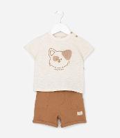 Conjunto Infantil Texturizado com Estampa Cachorrinho - Tam 0 a 18 meses - 1