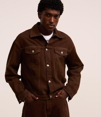 Jaqueta Trucker Overboxy em Sarja com Pesponto Contrastante