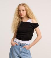 Blusa Regata Dupla com Sobreposição Ombro Caído e Drapeados - 1