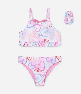 Biquíni Infantil com Proteção UV e Bordado Coração -  Tam 5 a 14 Anos