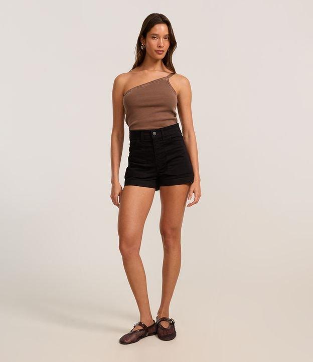 Short Hot Pants em Sarja com Barra Dobrada - 1