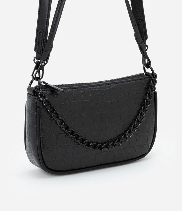 Bolsa Baguete Pequena com Textura Croco e Detalhe de Corrente com Alça Removível - 1