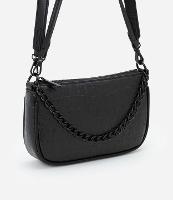 Bolsa Baguete Pequena com Textura Croco e Detalhe de Corrente com Alça Removível - 1