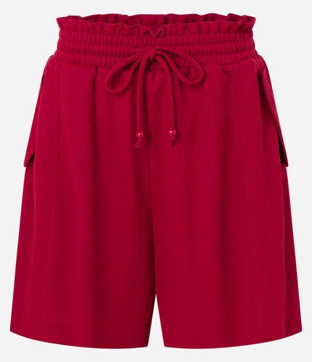Short Reto Cintura Alta com Elástico Amarração e Bolso com Lapelas - 1