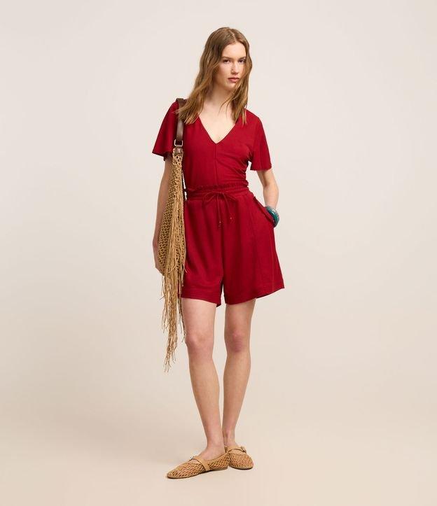 Short Reto Cintura Alta com Elástico Amarração e Bolso com Lapelas - 2
