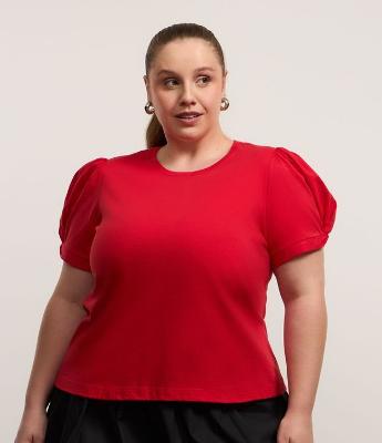 Blusa com Gola Redonda e Manga Bufante Curve & Plus Size
