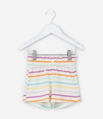 Short Infantil Canelado com Estampa Listras - Tam 1 a 6 Anos