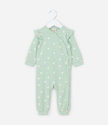 Macacão Infantil Canelado com Babadinhos - Tam RN a 18 meses