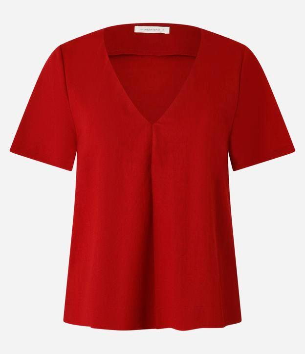 Blusa em Piquet com Decote V e Prega - 1