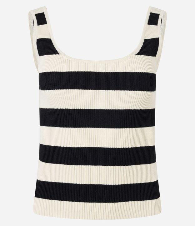 Blusa Listrada em Ribana com Decote U e Textura Canelada - 1
