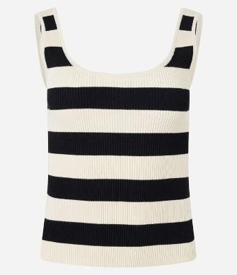 Blusa Listrada em Ribana com Decote U e Textura Canelada