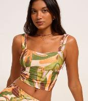 Blusa Cropped Texturizado com Lastex e Estampa de Folhagem - 2
