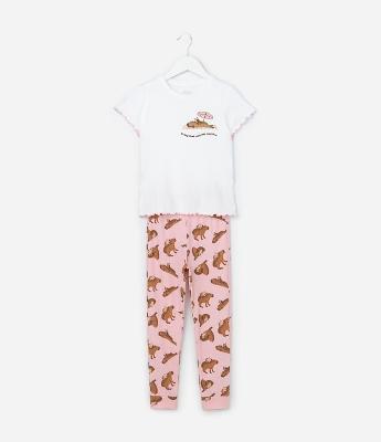Pijama Infantil em Algodão com Estampa Capivaras - Tam 2 a 14 Anos